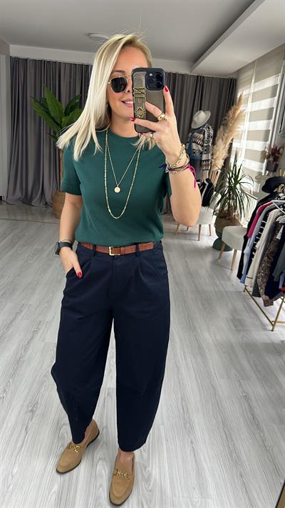 ORJİNAL MARKA KOYU YEŞİL PAMUKLU BASİC TİŞÖRT