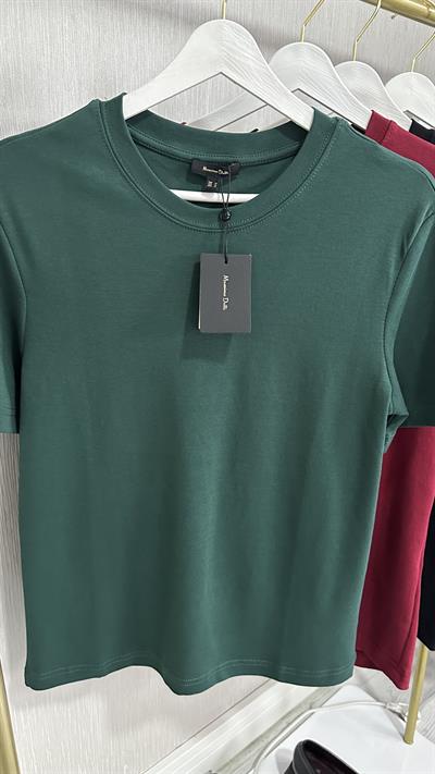 ORJİNAL MARKA KOYU YEŞİL PAMUKLU BASİC TİŞÖRT
