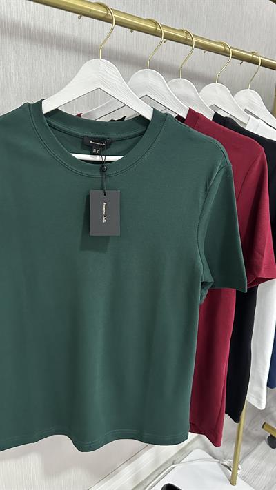 ORJİNAL MARKA KOYU YEŞİL PAMUKLU BASİC TİŞÖRT