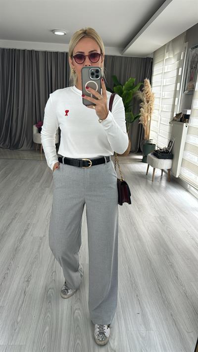 Orjinal Marka, Krep Kumaş, Gri Pantolon 