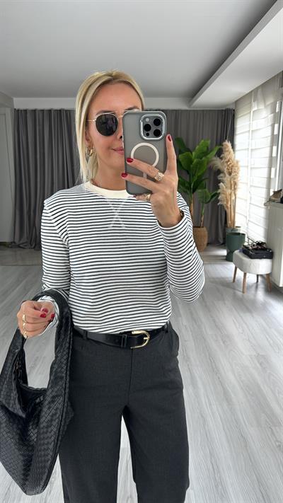 Orjinal Marka, Lacivert Ekru Çizgili Tişört