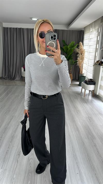 Orjinal Marka, Lacivert Ekru Çizgili Tişört