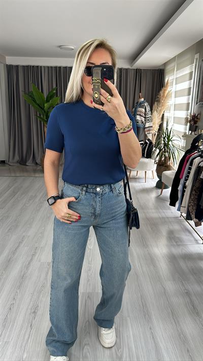 ORJİNAL MARKA LACİVERT PAMUKLU BASİC TİŞÖRT