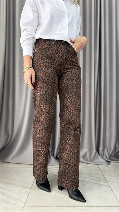 Orjinal Marka Leopar Desen Palazzo Jean