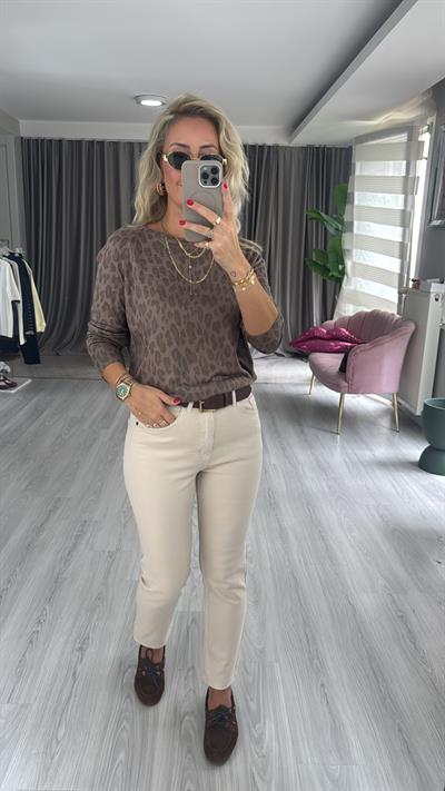 Orjinal Marka Likralı Bej Boyfit Jean