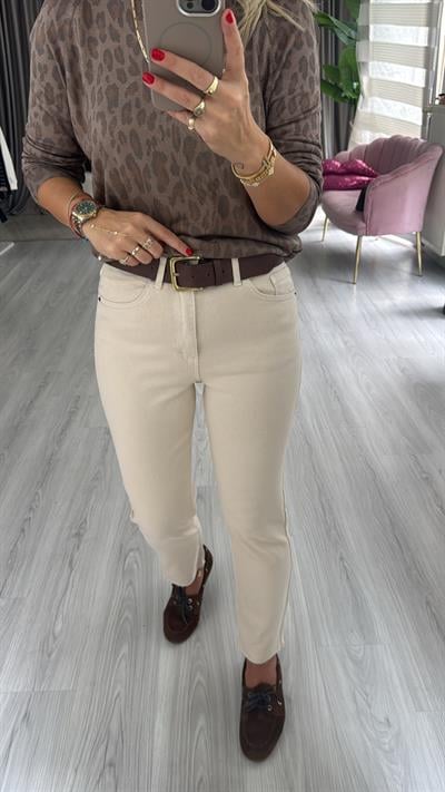 Orjinal Marka Likralı Bej Boyfit Jean
