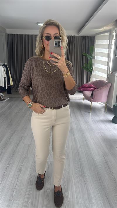 Orjinal Marka Likralı Bej Boyfit Jean