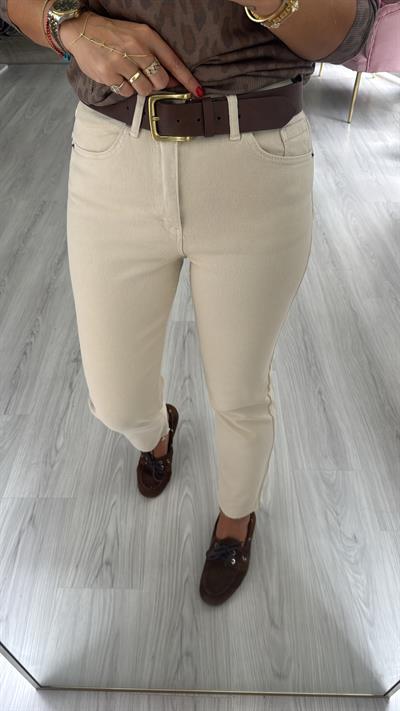 Orjinal Marka Likralı Bej Boyfit Jean
