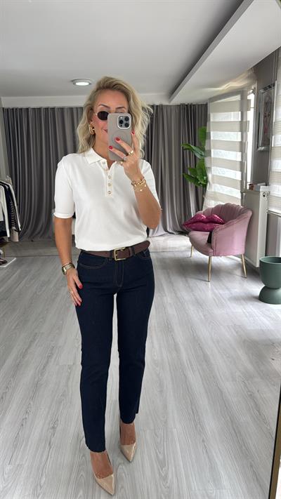 Orjinal Marka Likralı Koyu Lacivert Boyfit Jean