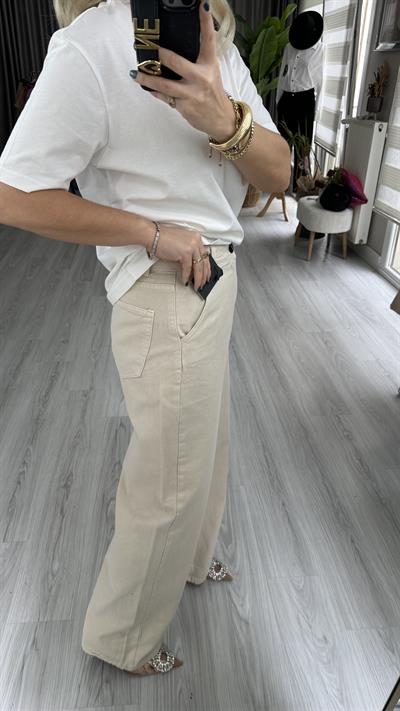 ORJİNAL MARKA LİKRALI TAŞ RENGİ PALAZZO JEAN PANTOLON 