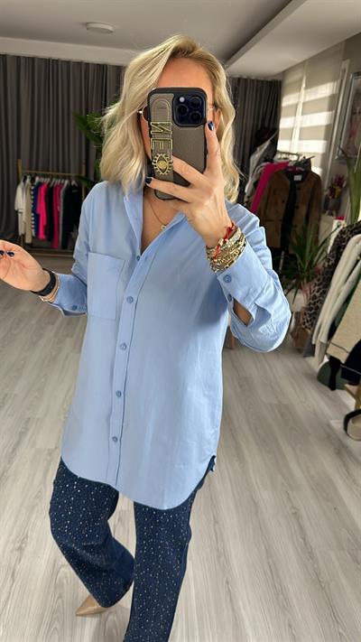 ORJİNAL MARKA MAVİ POPLİN GÖMLEK