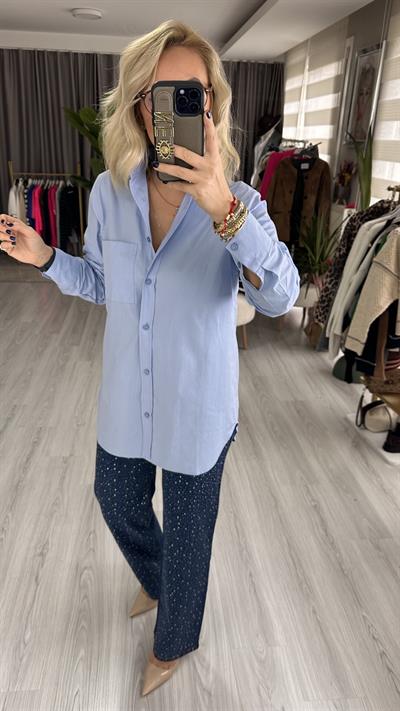 ORJİNAL MARKA MAVİ POPLİN GÖMLEK