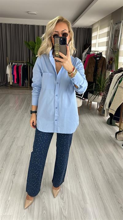 ORJİNAL MARKA MAVİ POPLİN GÖMLEK