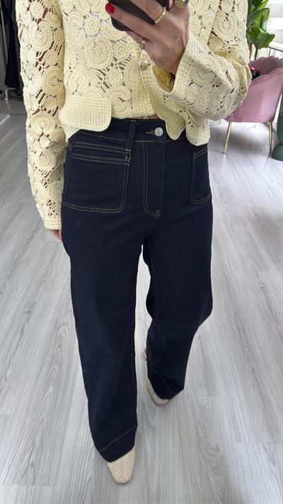 Orjinal Marka Önden Cep Detaylı Likralı Lacivert Jean