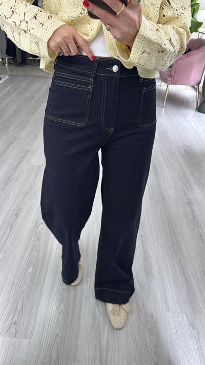 Orjinal Marka Önden Cep Detaylı Likralı Lacivert Jean