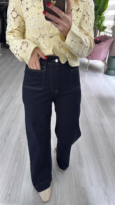 Orjinal Marka Önden Cep Detaylı Likralı Lacivert Jean