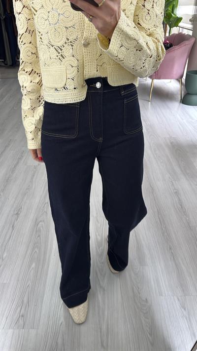 Orjinal Marka Önden Cep Detaylı Likralı Lacivert Jean