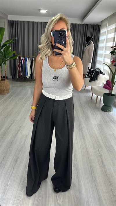 ORJİNAL MARKA, ÖNÜ PENSLİ, FÜME PALAZZO PANTOLON