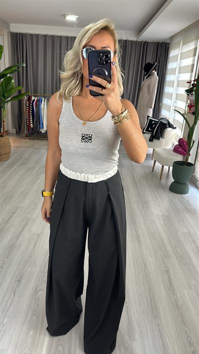 ORJİNAL MARKA, ÖNÜ PENSLİ, FÜME PALAZZO PANTOLON