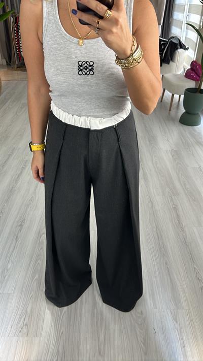 ORJİNAL MARKA, ÖNÜ PENSLİ, FÜME PALAZZO PANTOLON