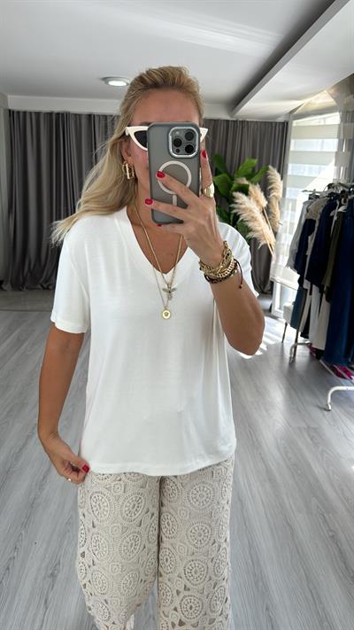 Orjinal Marka Pamuklu Ekru Tişört