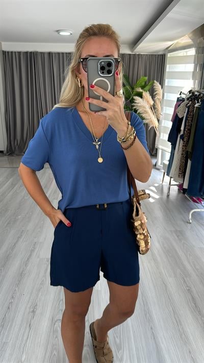 Orjinal Marka Pamuklu Lacivert Tişört