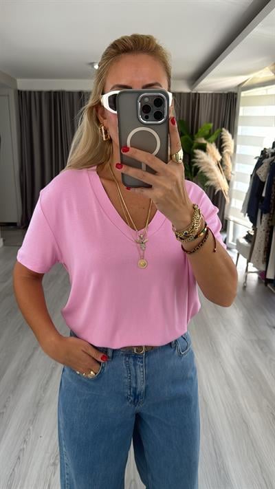 Orjinal Marka Pamuklu Pembe Tişört