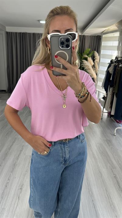 Orjinal Marka Pamuklu Pembe Tişört