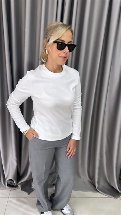 ORJİNAL MARKA PAMUKLU UZUN KOLLU BEYAZ TİŞÖRT