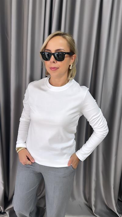 ORJİNAL MARKA PAMUKLU UZUN KOLLU BEYAZ TİŞÖRT