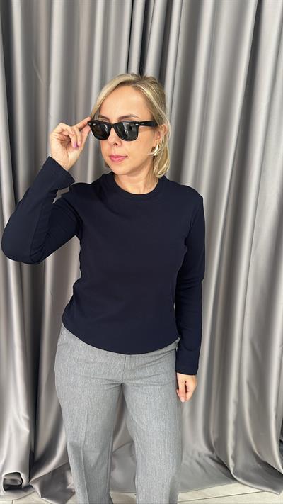 ORJİNAL MARKA PAMUKLU UZUN KOLLU LACİVERT TİŞÖRT