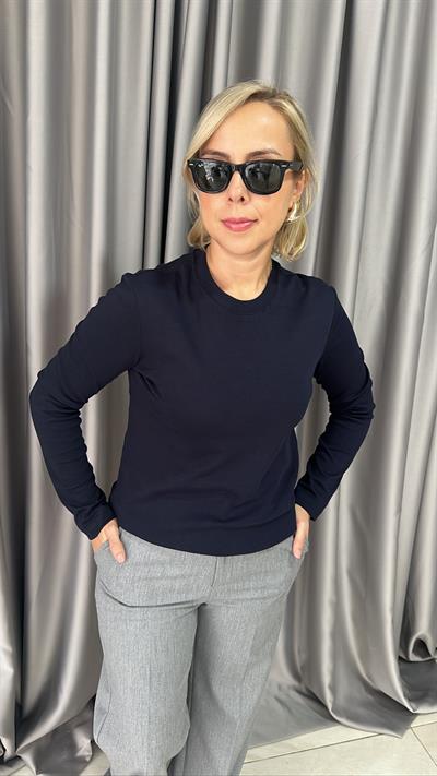 ORJİNAL MARKA PAMUKLU UZUN KOLLU LACİVERT TİŞÖRT