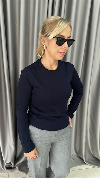 ORJİNAL MARKA PAMUKLU UZUN KOLLU LACİVERT TİŞÖRT