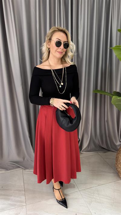 ORJİNAL MARKA PİLELİ MİDİ BOY BORDO ETEK