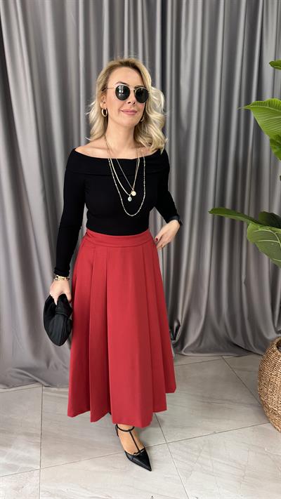 ORJİNAL MARKA PİLELİ MİDİ BOY BORDO ETEK