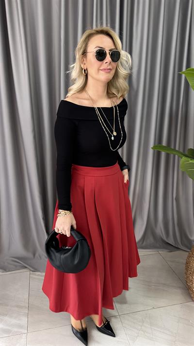 ORJİNAL MARKA PİLELİ MİDİ BOY BORDO ETEK