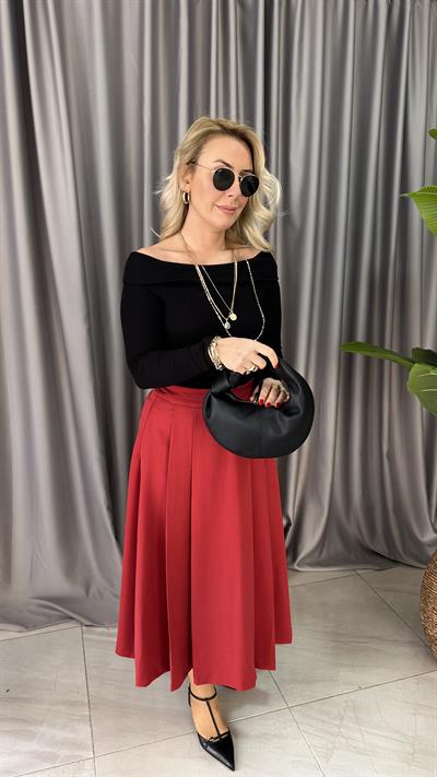 ORJİNAL MARKA PİLELİ MİDİ BOY BORDO ETEK