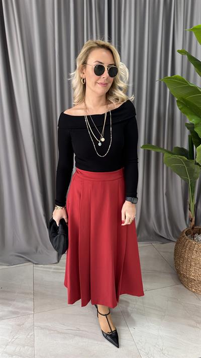 ORJİNAL MARKA PİLELİ MİDİ BOY BORDO ETEK