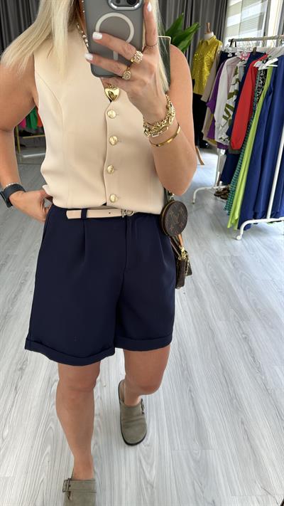 ORJİNAL MARKA ŞEHİR BOY, KEMERLİ, LACİVERT ŞORT