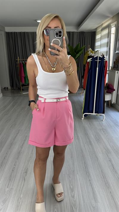 ORJİNAL MARKA ŞEHİR BOY, KEMERLİ, PEMBE ŞORT