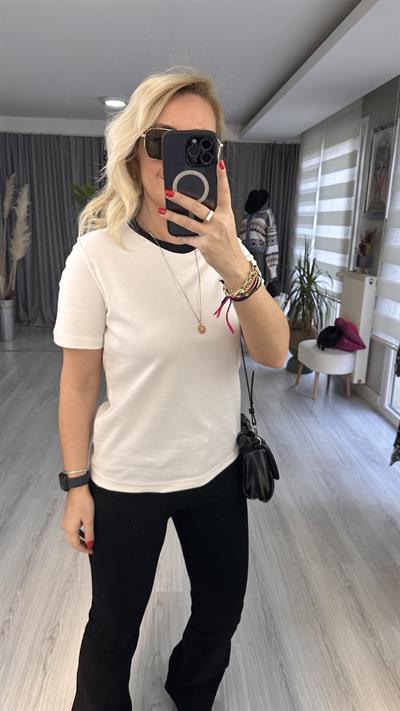 ORJİNAL MARKA, SİYAH BİSİKLET YAKA, BEYAZ YARIM KOLLU TİŞÖRT