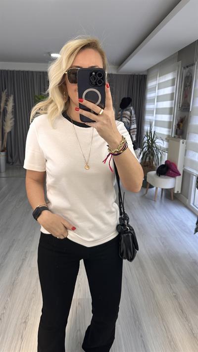 ORJİNAL MARKA, SİYAH BİSİKLET YAKA, BEYAZ YARIM KOLLU TİŞÖRT