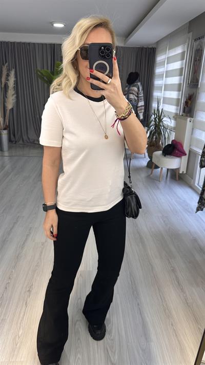 ORJİNAL MARKA, SİYAH BİSİKLET YAKA, BEYAZ YARIM KOLLU TİŞÖRT