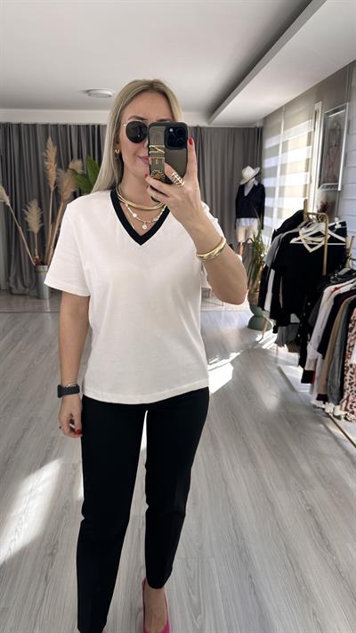 ORJİNAL MARKA, SİYAH V YAKA, BEYAZ YARIM KOLLU TİŞÖRT