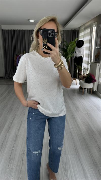 ORJİNAL MARKA TAŞ BASKI BEYAZ TİŞÖRT