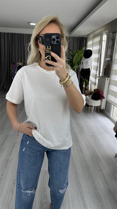 ORJİNAL MARKA TAŞ BASKI BEYAZ TİŞÖRT