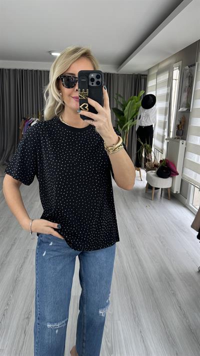 ORJİNAL MARKA TAŞ BASKI SİYAH TİŞÖRT