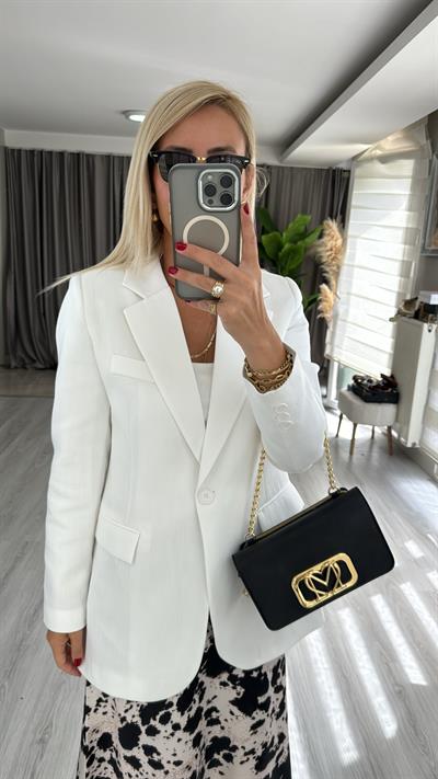 Orjinal Marka Tek Düğme Beyaz Ceket