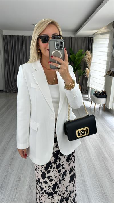 Orjinal Marka Tek Düğme Beyaz Ceket