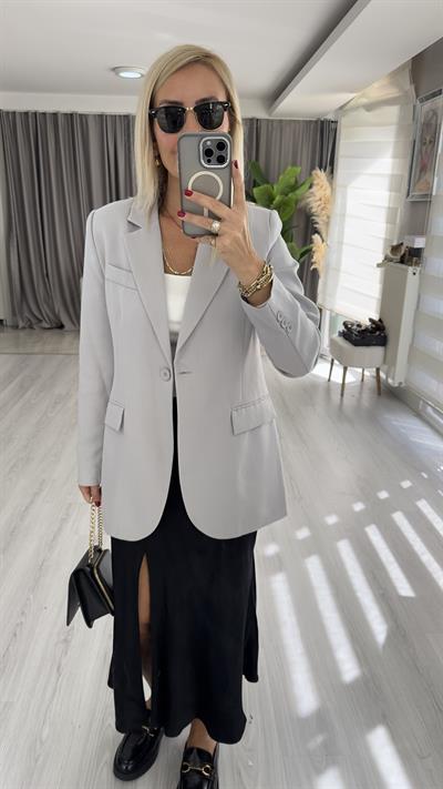 Orjinal Marka Tek Düğme Gri Ceket